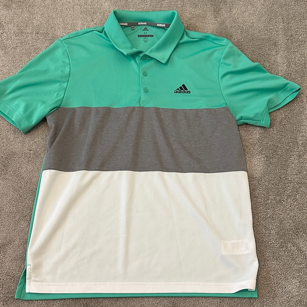 Adidas Men's Polo in light green, Gray, and White